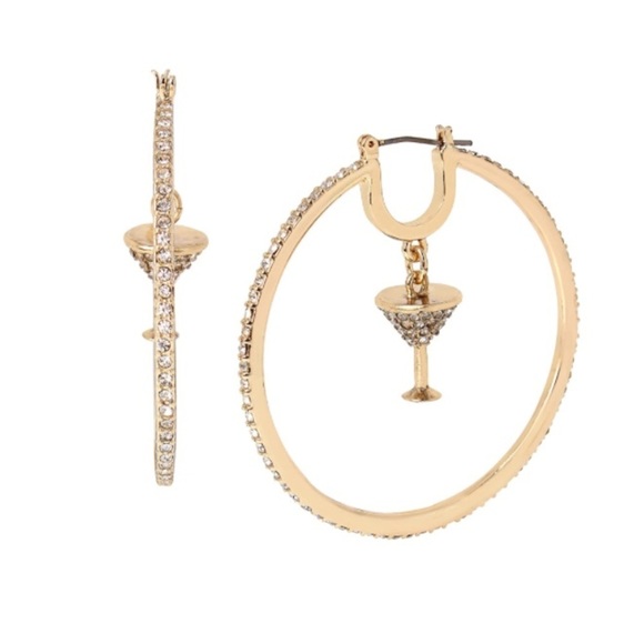 Betsey Johnson Jewelry - Betsey Johnson Martini Charm Crystal Hoop Earrings NWT NEW